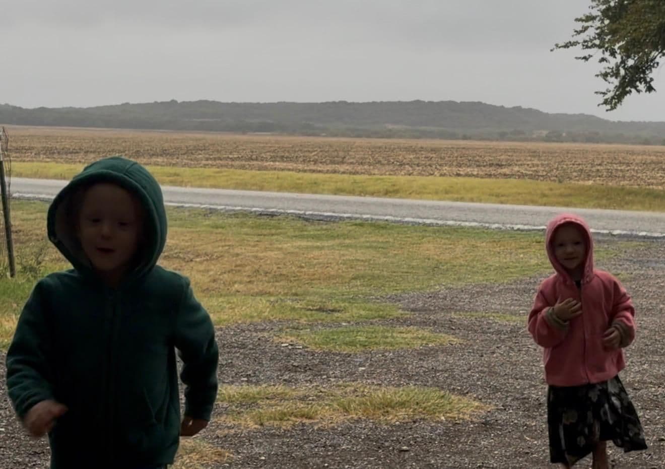 It's not cold, but running in the rain, they wanted jackets on!